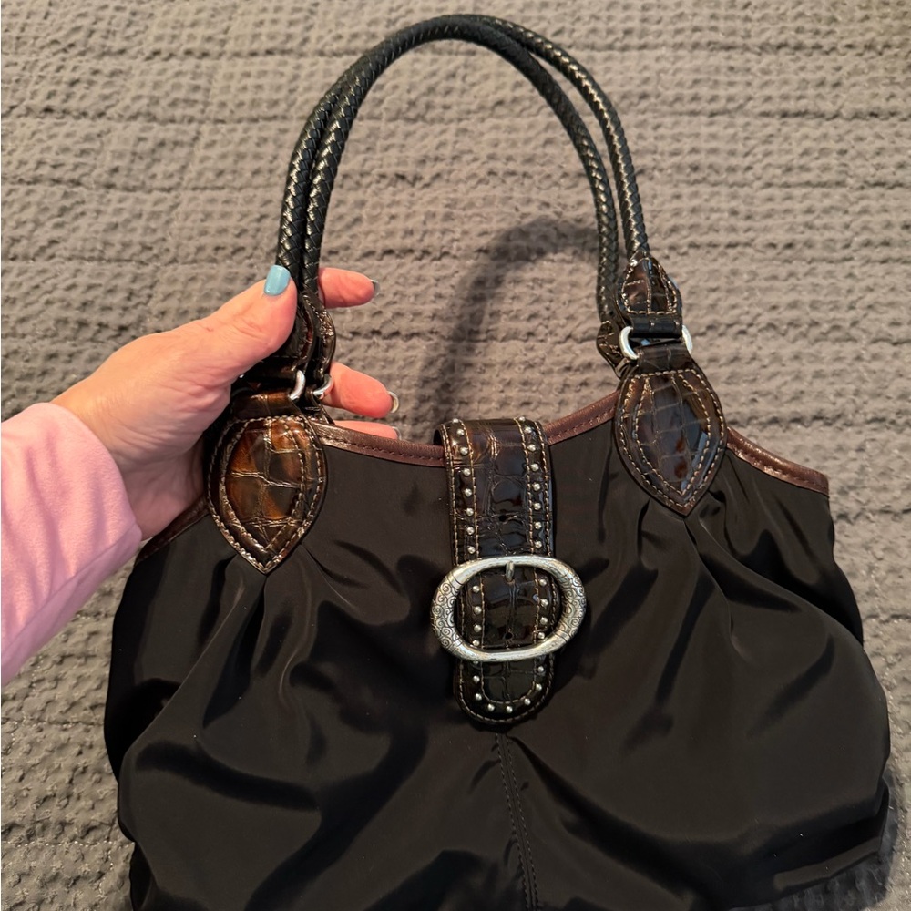 Brighton Black and Brown Shoulder Bag with Silver Buckle